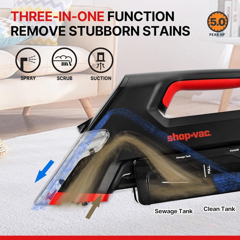 SHOPVAC Shop 3-in-1 Cordless Spot Cleaner, Handheld Upholstery Cleaner with Spray, Rolling Brush and 5.5kPa Suction, 2 Water Tanks, USB-C Rechargeable - Image 2